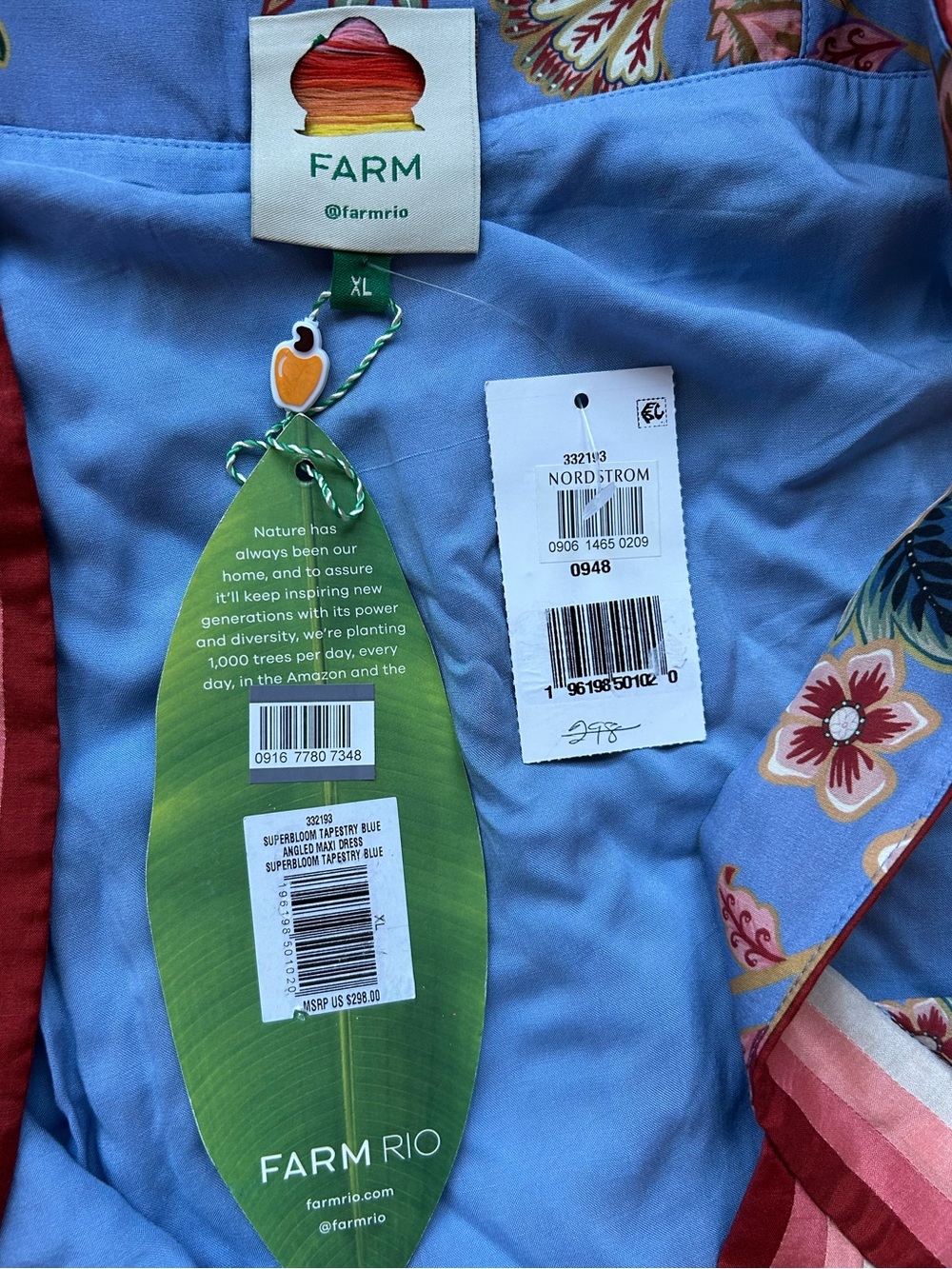 FARM Rio Super Bloom Tapestry Blue Angled Maxi Dress NWT Size XL - Picture 8 of 10